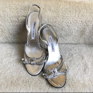 MANOLO BLAHNIK crystal silver sling back sandal